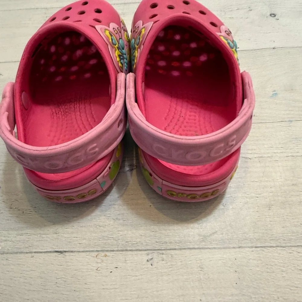 Crocs girls‎ pink butteryfly light up shoes clogs slip on little kids size 8